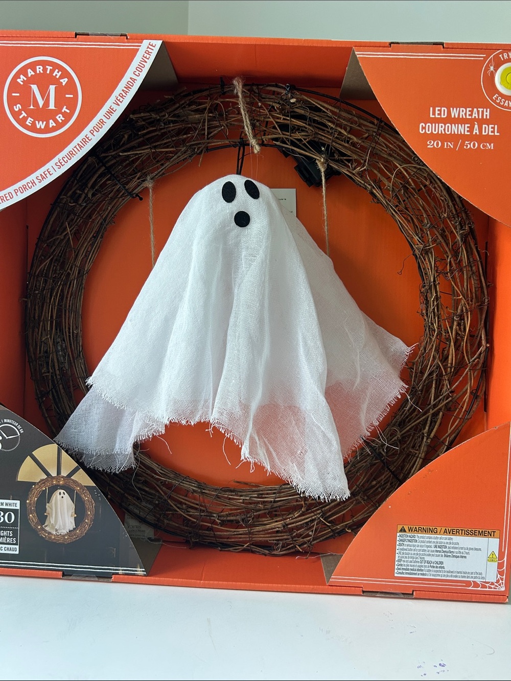 VIRAL Martha Stewart White Ghost LED Grapevine Door Wreath NIB